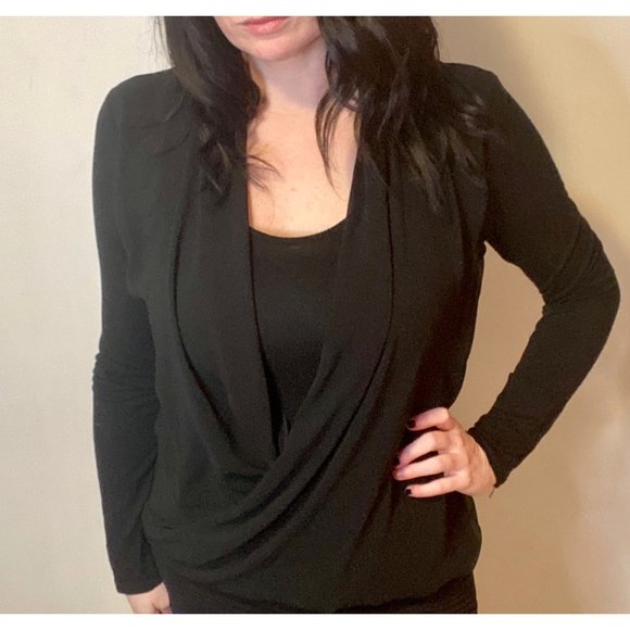 Black Pullover Top w/ Sheer Long Sleeves - Picture 1 of 2